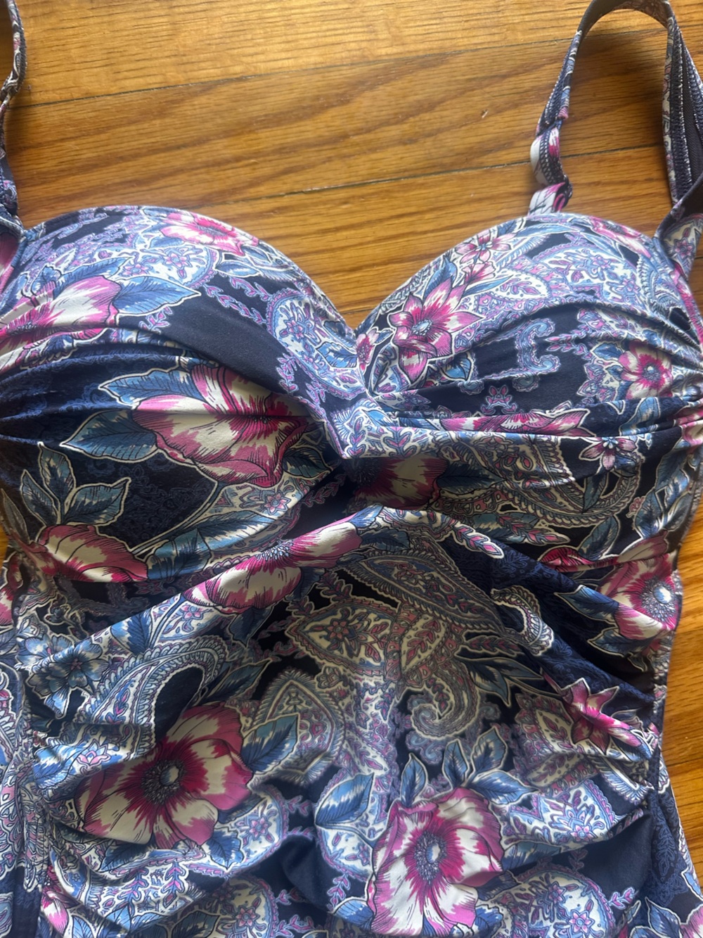 Nip Tuck Swim Navy Paisley Tummy Control One Piece Swimsuit Size 12 - Picture 2 of 7